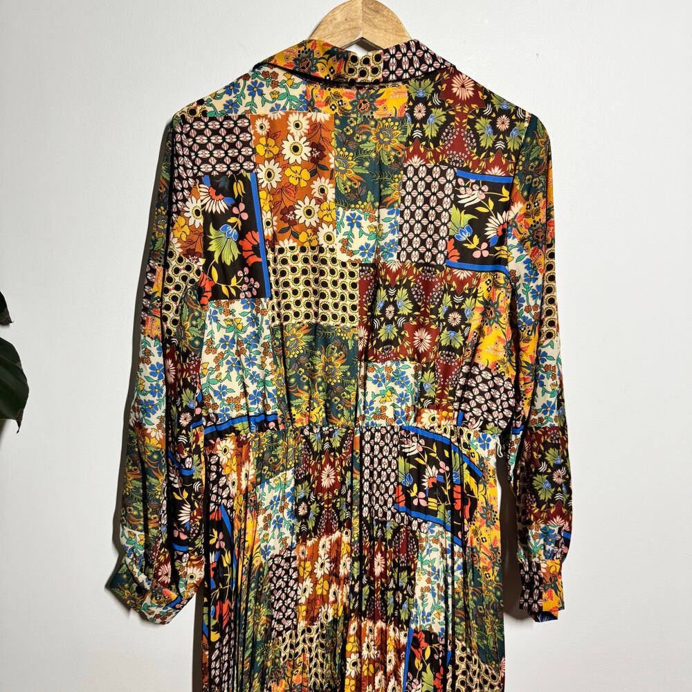 Emma & Michele‎ Women L Long Sleeve Scarf Patchwork Pleated Midi Shirtdress - Picture 5 of 9